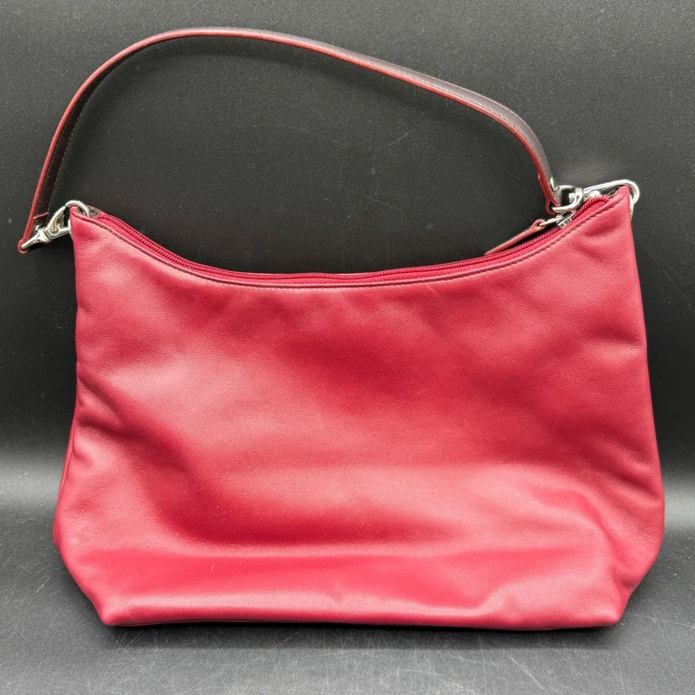 Lauren Ralph Lauren Red Leather Hobo‎ Shoulder Bag Purse Front Pocket RL Logo